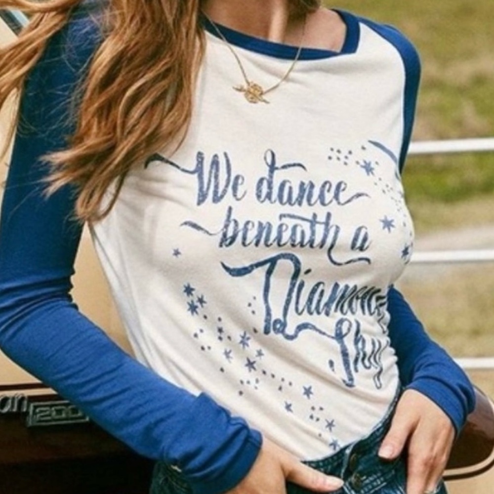 Spell White and Blue Raglan Long Sleeve Graphic Tee